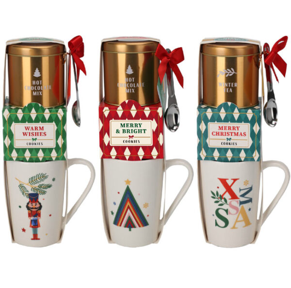 Set cadeau Noël mug avec chocolat en poudre et cookies