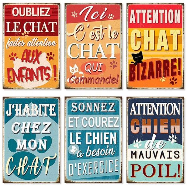 plaque murale métal humo chat chien assortiment