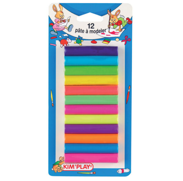 pâte à modeler fluo x 12 sur blister