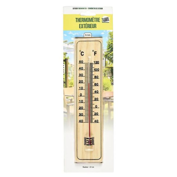 thermomètre mural extérieur sur base en bois