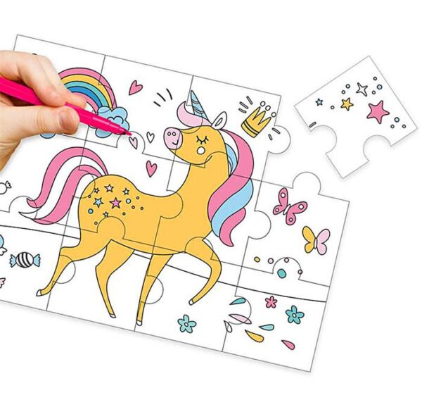 puzzle licorne à colorier avec feutres