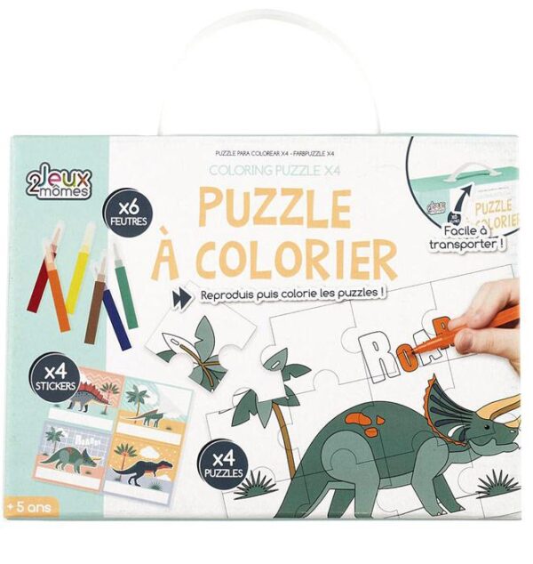 puzzle dino à colorier avec feutres