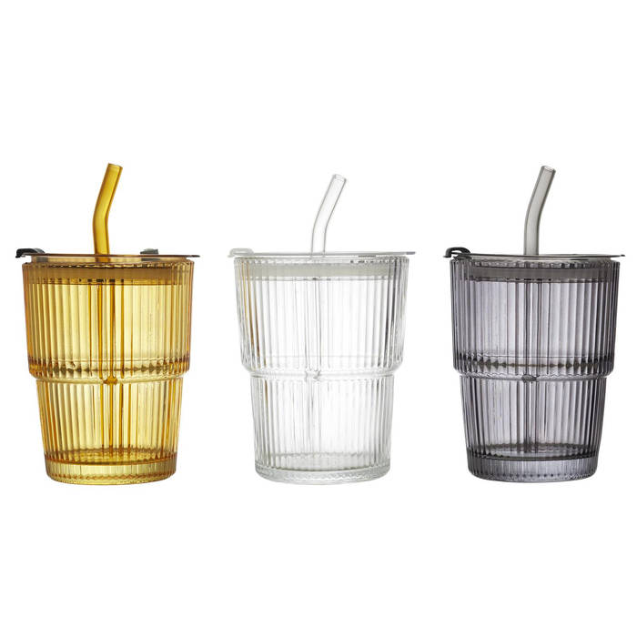 Mug en verre avec paille assortiment
