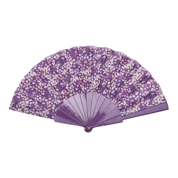 éventail à main décor floral bleu violet