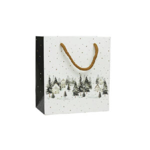 sac cadeau avec décor de village enneigé