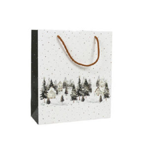 sac cadeau décor village enneigé hauteur 26 cm