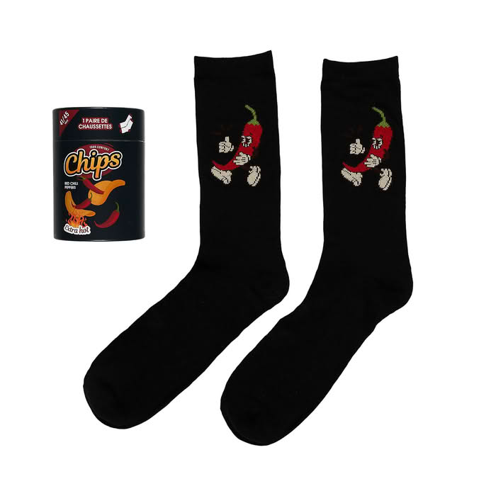 chaussettes chips noires avec piments