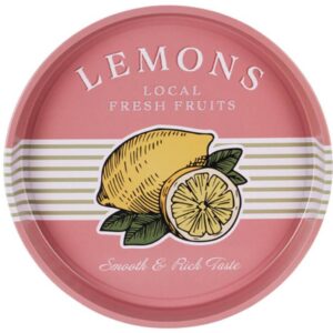 plateau de service rond en métal décor citron